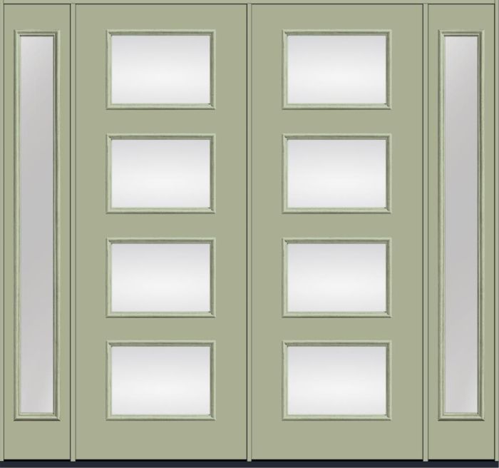 96" Low-E Modern Pulse Ari 4-Lite Smooth Fiberglass Double Door, Full Sidelites