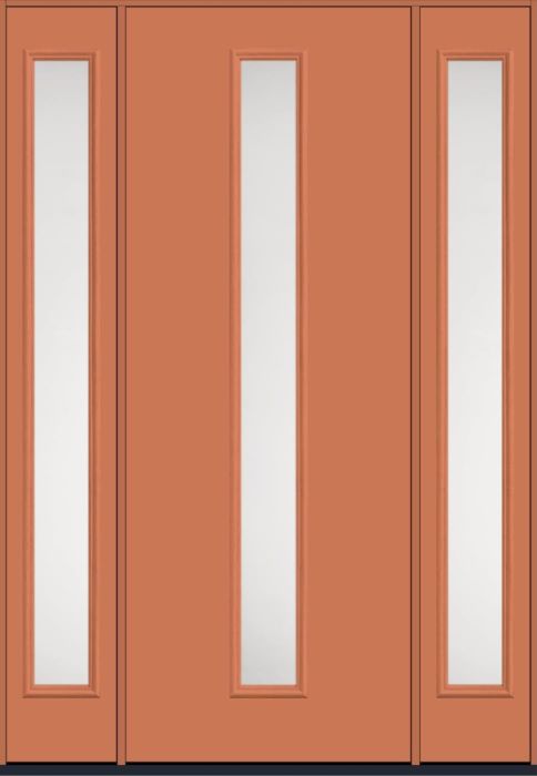 96" Satin Etch Modern Pulse Linea Centered Smooth Fiberglass Single Door, Sidelites