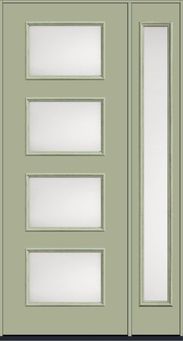 96" Satin Etch Modern Pulse Ari 4-Lite Smooth Fiberglass Single Door, Full Sidelite