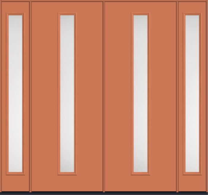 96" Satin Etch Modern Pulse Linea Centered Smooth Fiberglass Double Door, Sidelites