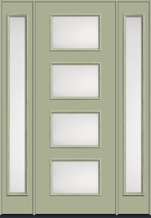 96" Satin Etch Modern Pulse Ari 4-Lite Smooth Fiberglass Single Door, Full Sidelites