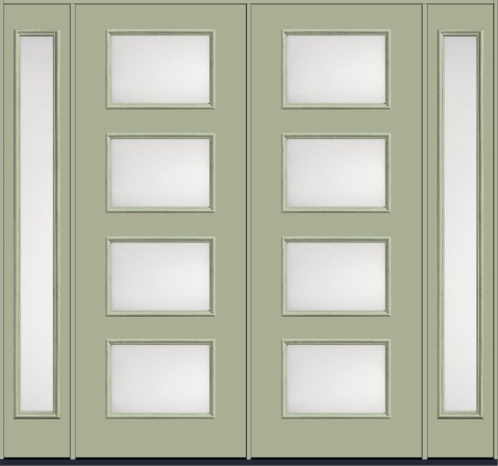 96" Satin Etch Modern Pulse Ari 4-Lite Smooth Fiberglass Double Door, Full Sidelites