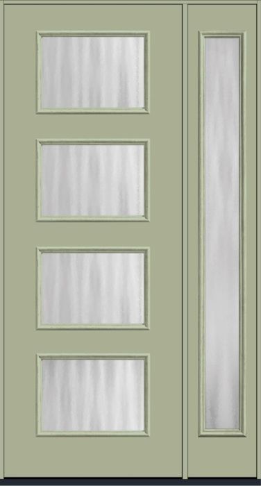 96" Chinchilla Modern Pulse Ari 4-Lite Smooth Fiberglass Single Door, Full Sidelite