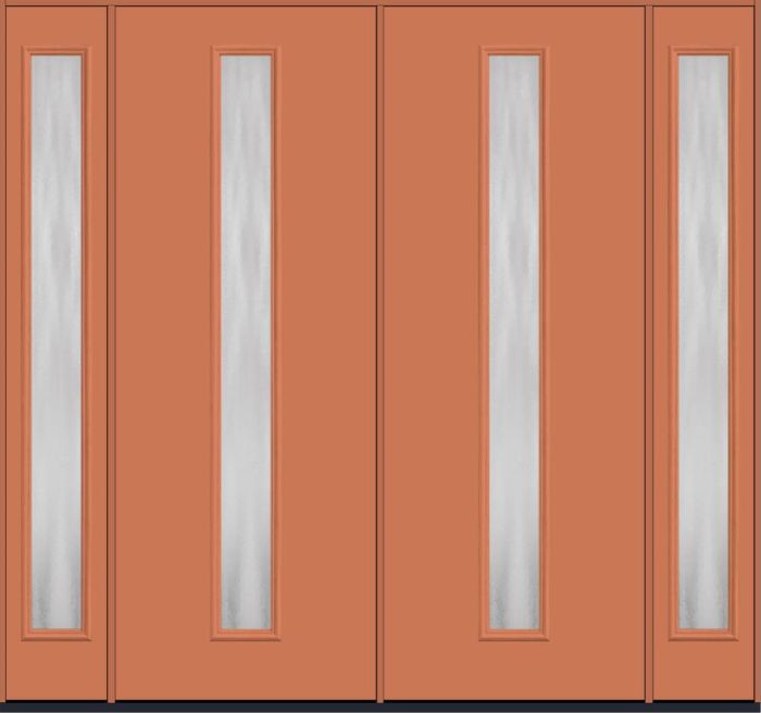 96" Chinchilla Modern Pulse Linea Centered Smooth Fiberglass Double Door, Sidelites
