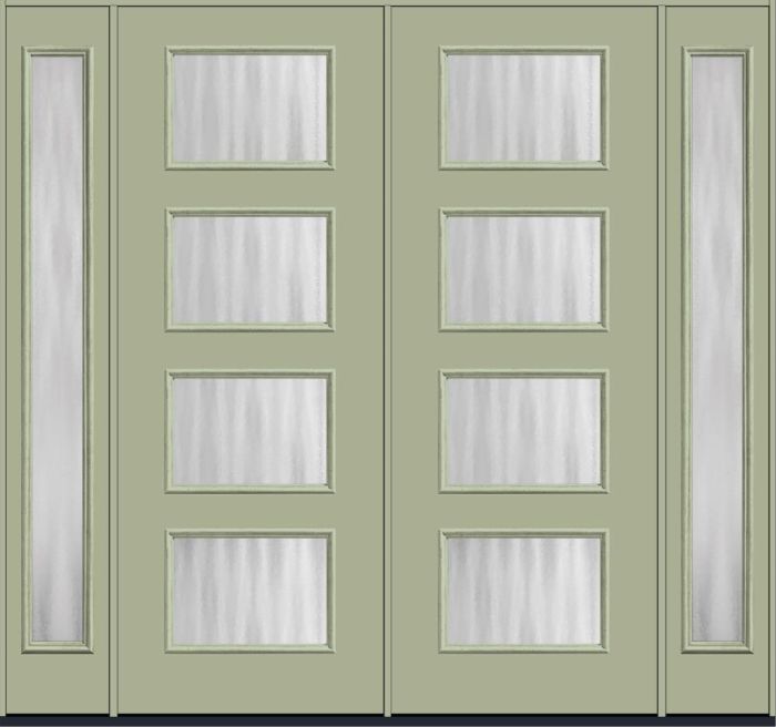 96" Chinchilla Modern Pulse Ari 4-Lite Smooth Fiberglass Double Door, Full Sidelites