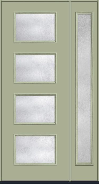 96" Rainglass Modern Pulse Ari 4-Lite Smooth Fiberglass Single Door, Full Sidelite