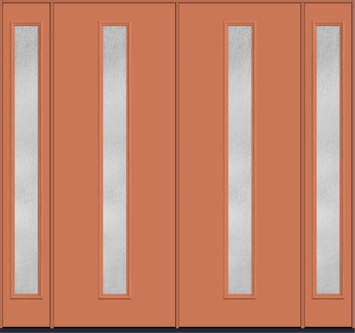 96" Rainglass Modern Pulse Linea Centered Smooth Fiberglass Double Door, Sidelites