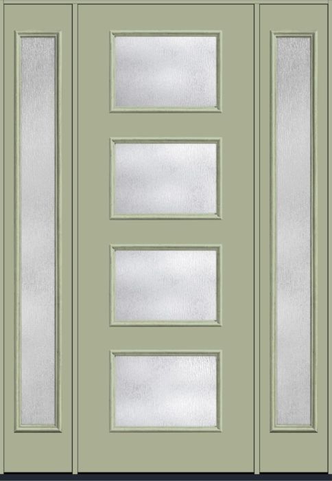 96" Rainglass Modern Pulse Ari 4-Lite Smooth Fiberglass Single Door, Full Sidelites