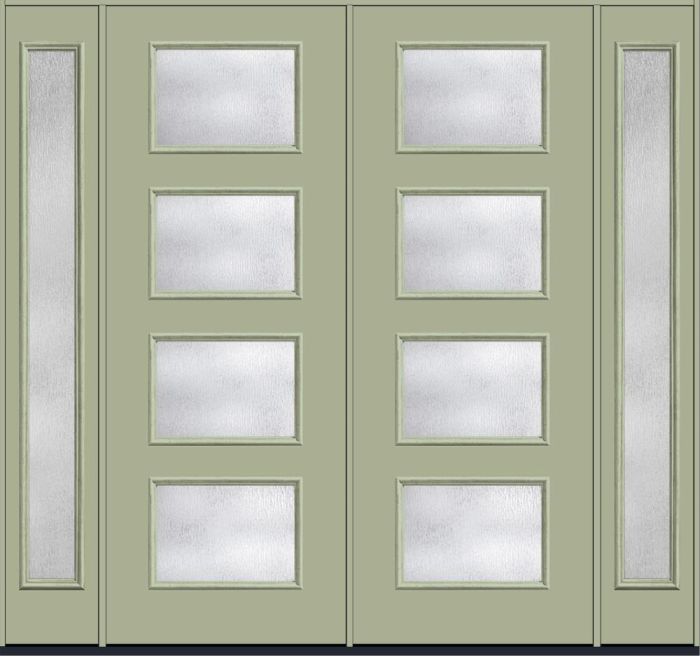 96" Rainglass Modern Pulse Ari 4-Lite Smooth Fiberglass Double Door, Full Sidelites