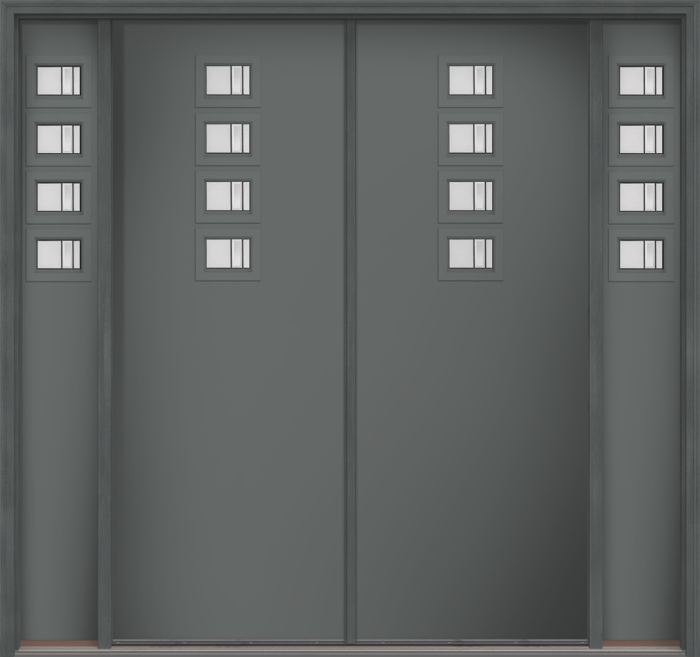 96" Axis Modern Pulse Echo 4-Lite Top Center Cluster Smooth Fiberglass Double Door, Sidelites