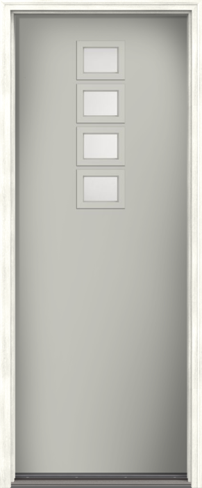 96" Satin Etch Modern Pulse Echo 4-Lite Top Center Cluster Smooth Fiberglass Single Door