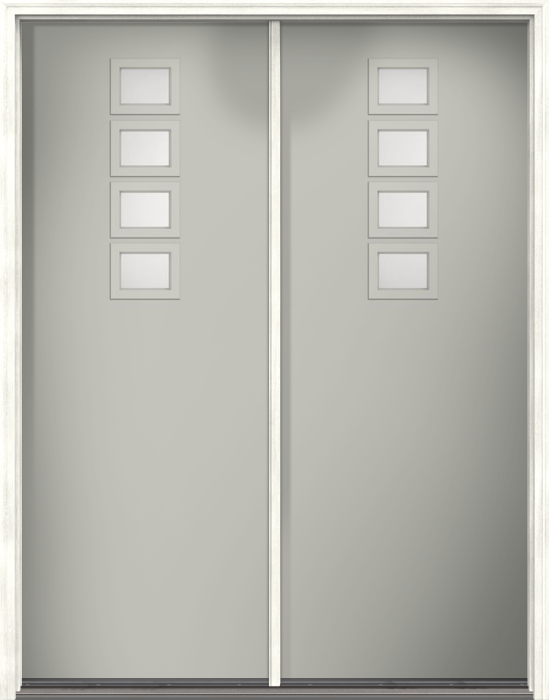 96" Satin Etch Modern Pulse Echo 4-Lite Top Center Cluster Smooth Fiberglass Double Door