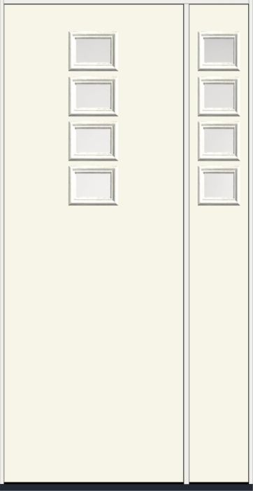 96" Satin Etch Modern Pulse Echo 4-Lite Top Center Cluster Smooth Fiberglass Single Door, Sidelite