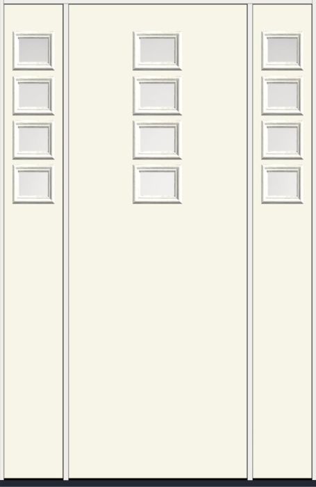 96" Satin Etch Modern Pulse Echo 4-Lite Top Center Cluster Smooth Fiberglass Single Door, Sidelites