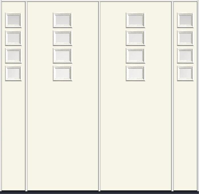 96" Satin Etch Modern Pulse Echo 4-Lite Top Center Cluster Smooth Fiberglass Double Door, Sidelites
