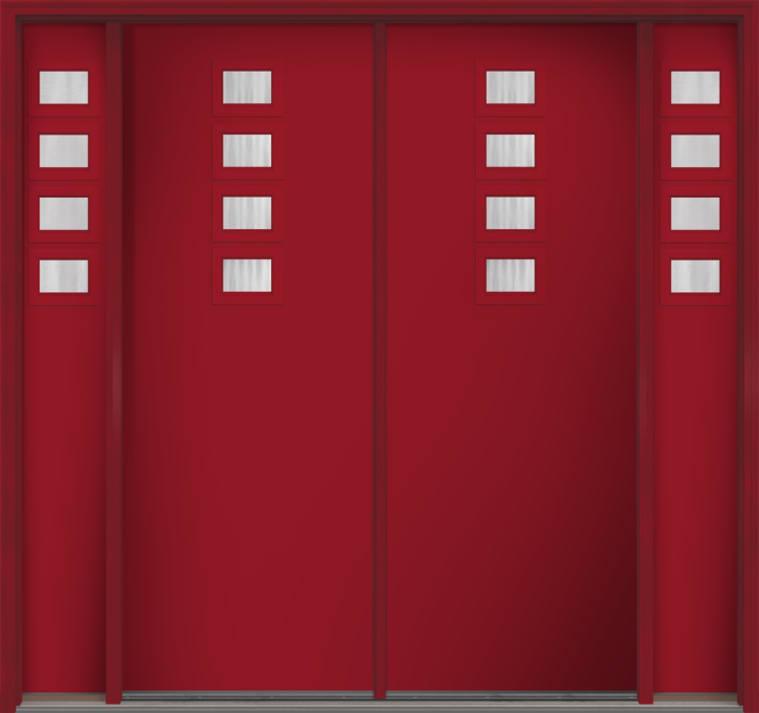 96" Chinchilla Modern Pulse Echo 4-Lite Top Center Cluster Smooth Fiberglass Double Door, Sidelites