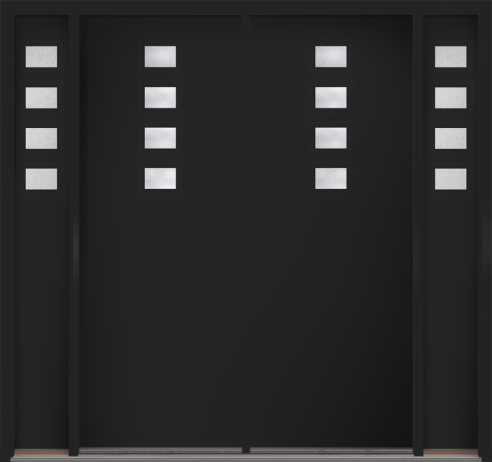 96" Rainglass Modern Pulse Echo 4-Lite Top Center Cluster Smooth Fiberglass Double Door, Sidelites