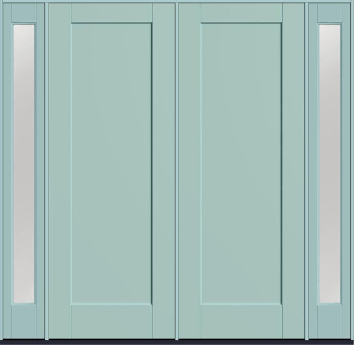 96" 1 Panel Shaker Smooth Fiberglass Double Door, Sidelites | Low-E Sidelite Glass