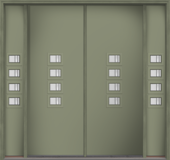 96" Axis Modern Pulse Echo 4-Lite Middle Center Cluster Smooth Fiberglass Double Door, Sidelites