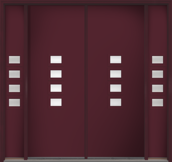 96" Low-E Modern Pulse Echo 4-Lite Middle Center Cluster Smooth Fiberglass Double Door, Sidelites