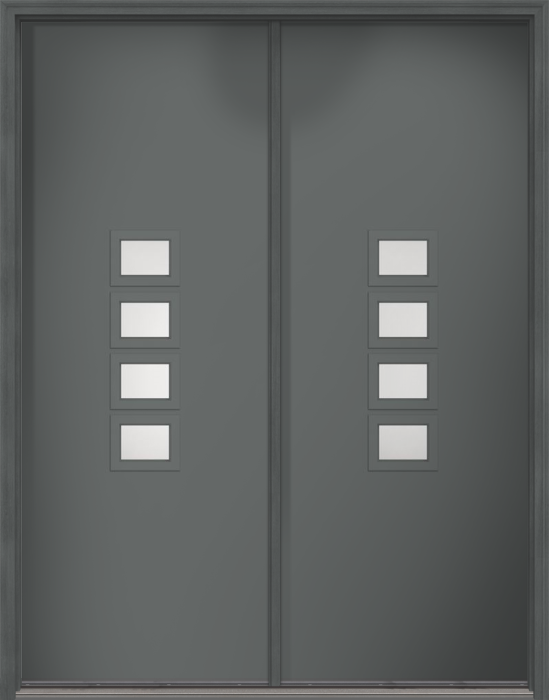 96" Satin Etch Modern Pulse Echo 4-Lite Middle Center Cluster Smooth Fiberglass Double Door