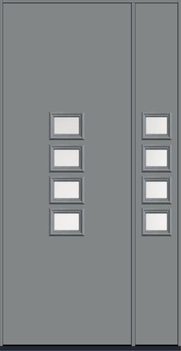 96" Satin Etch Modern Pulse Echo 4-Lite Middle Center Cluster Smooth Fiberglass Single Door, Sidelite