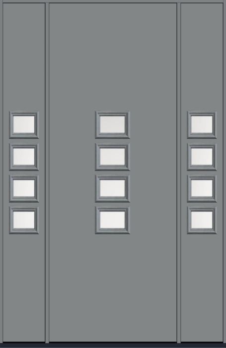 96" Satin Etch Modern Pulse Echo 4-Lite Middle Center Cluster Smooth Fiberglass Single Door, Sidelites