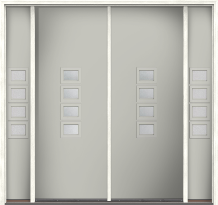 96" Granite Modern Pulse Echo 4-Lite Middle Center Cluster Smooth Fiberglass Double Door, Sidelites