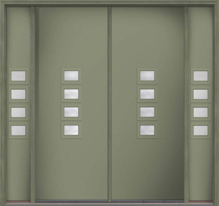 96" Rainglass Modern Pulse Echo 4-Lite Middle Center Cluster Smooth Fiberglass Double Door, Sidelites