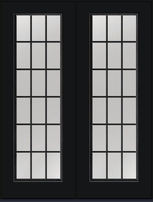 96" Clear Colonial 18 Lite Fixed Grilles Smooth Full Lite Fiberglass Double Door