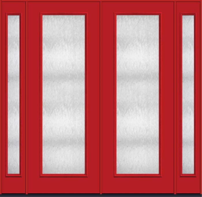 96" Chord Full Lite Smooth Fiberglass Double Door, Sidelites