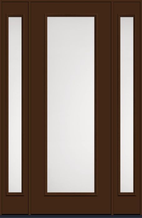 96" Satin Etch Full Lite Smooth Fiberglass Single Door, Sidelites