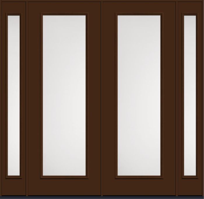 96" Satin Etch Full Lite Smooth Fiberglass Double Door, Sidelites