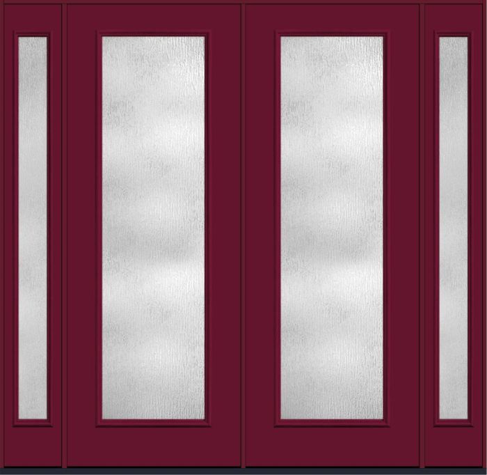 96" Rainglass Full Lite Smooth Fiberglass Double Door, Sidelites