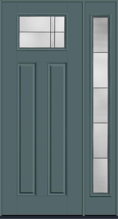 96" Axis Craftsman Top View 2 Panel Smooth Fiberglass Single Door, Full Sidelite