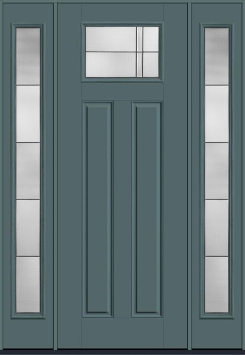 96" Axis Craftsman Top View 2 Panel Smooth Fiberglass Single Door, Full Sidelites