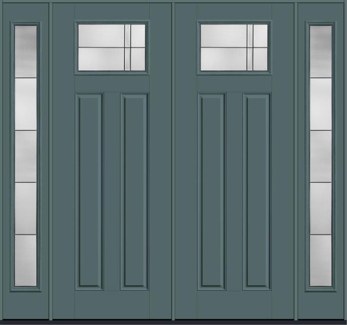 96" Axis Craftsman Top View 2 Panel Smooth Fiberglass Double Door, Full Sidelites