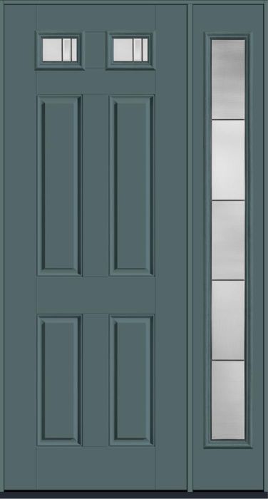 96" Axis Top View 2 Lite 4 Panel Smooth Fiberglass Single Door, Full Sidelite