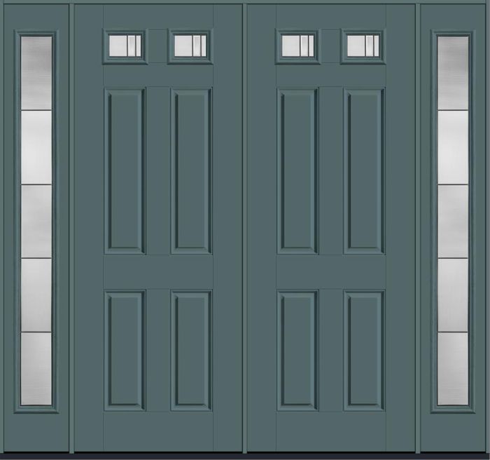 96" Axis Top View 2 Lite 4 Panel Smooth Fiberglass Double Door, Full Sidelites