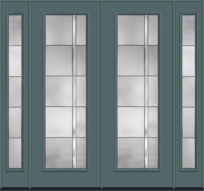 96" Axis Contemporary Modern Full Lite Smooth Fiberglass Double Door, Sidelites