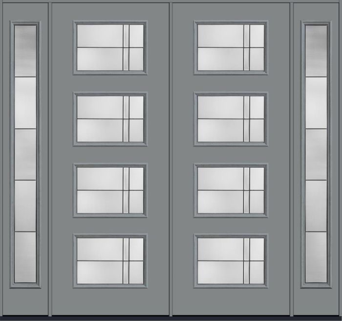 96" Axis Modern Pulse Ari 4-Lite Smooth Fiberglass Double Door, Full Sidelites