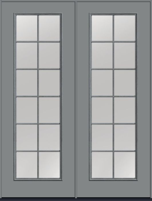 96" Clear Colonial 12 Lite Fixed Grilles Smooth Full Lite Fiberglass Double Door