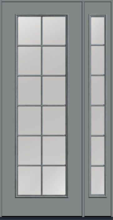 96" Clear Colonial 12 Lite Fixed Grilles Smooth Full Lite Fiberglass Single Door, Sidelite