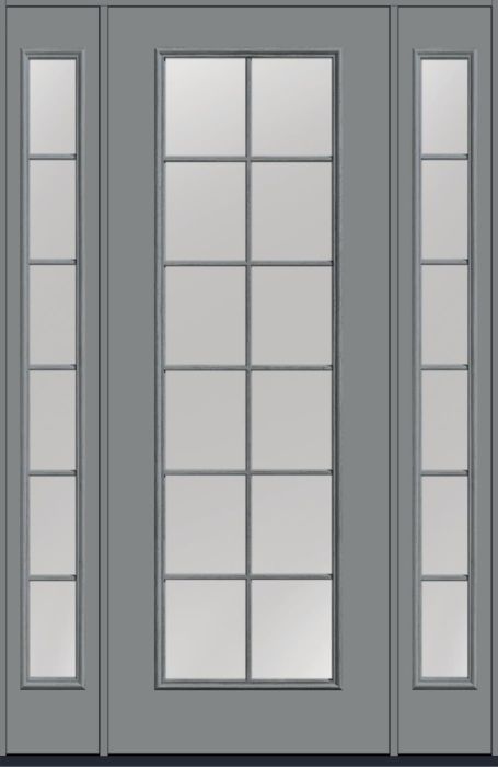 96" Clear Colonial 12 Lite Fixed Grilles Smooth Full Lite Fiberglass Single Door, Sidelites