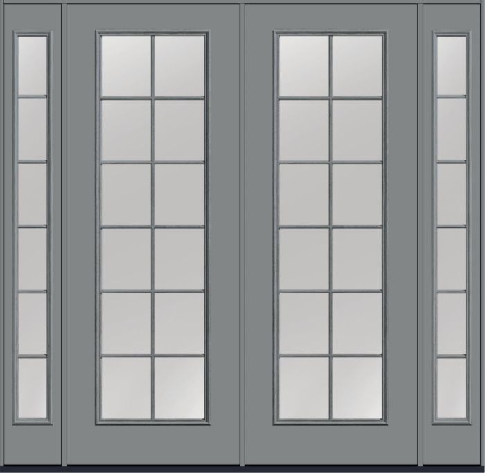 96" Clear Colonial 12 Lite Fixed Grilles Smooth Full Lite Fiberglass Double Door, Sidelites