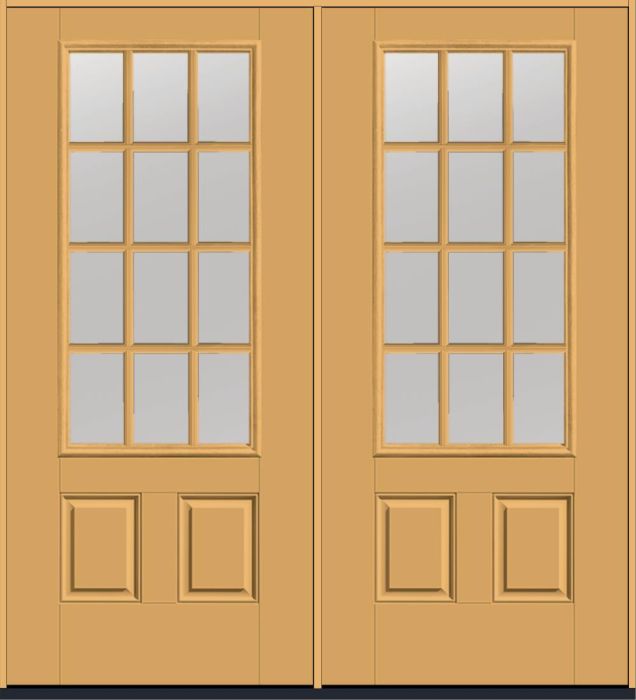 80" Clear Colonial 12 Lite SDL Smooth 3/4 Lite 2 Panel Fiberglass Double Door