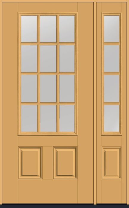 80" Clear Colonial 12 Lite SDL Smooth 3/4 Lite 2 Panel Fiberglass Single Door, Sidelite