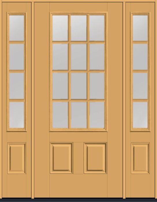 80" Clear Colonial 12 Lite SDL Smooth 3/4 Lite 2 Panel Fiberglass Single Door, Sidelites