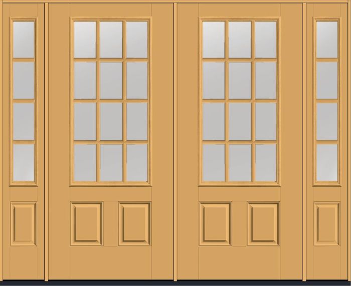 80" Clear Colonial 12 Lite SDL Smooth 3/4 Lite 2 Panel Fiberglass Double Door, Sidelites