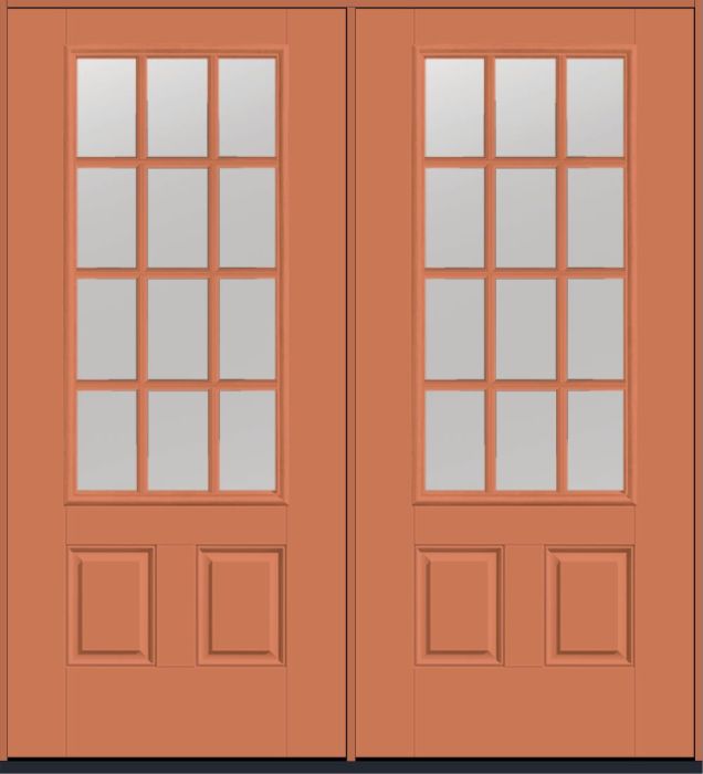 80" Low-E Colonial 12 Lite SDL Smooth 3/4 Lite 2 Panel Fiberglass Double Door